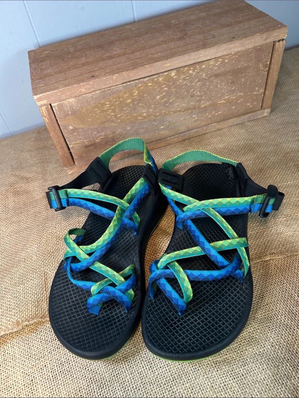 Chaco Women's Multicolor Strappy Sport Sandals - Blue & Green
